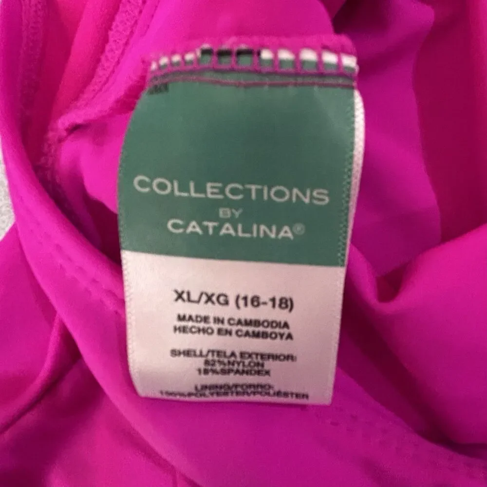 Catalina Hot Pink Halter Tie-Neck Tankini Swim Top Contour Underwire Bra Size XL